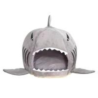 灰色 鲨鱼窝S号+凉席 狗窝泰迪两用可拆洗猫窝鲨鱼窝小型犬宠物小狗狗用品四季秋冬