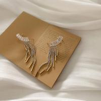 锆石链条流苏耳环 925银针 镀真金 韩国东大门耳环女超仙百搭时尚气质锆石链条流苏耳钉 冷淡风耳饰