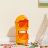 卡通鸭2层[萌趣来袭 ]+万向滑轮 儿童置物架万家居收纳架卧室客厅落地多层小推车幼儿园书架小推车