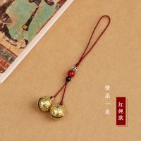 酒红色款[赠尔铃铛 一步一想] 黄铜小铃铛手机链钥匙扣挂件手编绳U盘吊坠可爱女短款包包挂饰品