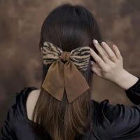 棕色豹纹蝴蝶结发夹 铂思亚轻奢虎纹头发夹子头绳大蝴蝶结发夹女后脑勺发卡2021马尾夹