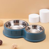 蓝色 [137高配]不锈钢双碗 猫碗狗狗碗防打翻猫咪饭盆宠物喝水碗狗粮盆可爱猫粮双碗狗碗用品