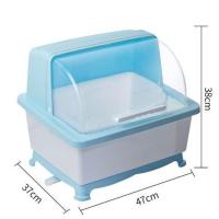 升级单层[旋转切换排水]蓝色 厨房碗架沥水架带盖放碗筷碗碟晾餐具置物架多功能收纳盒碗柜家用