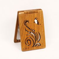 绿檀镜小蝴蝶 檀香镜子绿檀木便携式手拿镜子立体雕花古典化妆中国风送女友