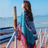 名族风丝巾花型1 民族风围巾春秋薄款女防晒披肩外搭围脖两用沙滩巾棉麻丝巾