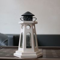 灯塔白色 复古烛台摆件餐桌装饰品家居木头烛台摆件(单个含蜡烛)