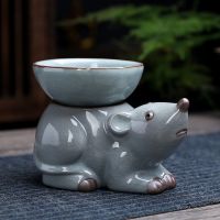 鼠 蓝色 陶瓷十二生肖茶滤哥窑茶漏茶托摆件茶具茶道配件牛茶架茶叶过滤器