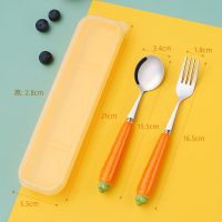 学生儿童款/赠便携盒 胡萝卜-筷+勺 筷子勺子套装304不锈钢便携餐具单人装儿童可爱三件套叉子学生勺