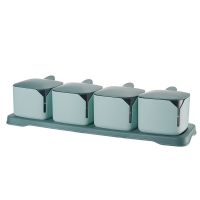 简约绿[送4量勺] 多功能调料盒置物架调料瓶收纳架调味罐收纳盒调味品厨房用品套装