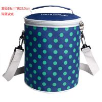 深蓝波点大号直径18*高23.5cm 饭盒袋手提圆形大号保温圆桶装饭盒袋子便当包防水保温包饭桶套