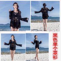 单个黑色罩衫 S(60-70斤) 比基尼性感三点式军绿色钢托聚拢罩杯性感显胸个性绑带分体泳衣女