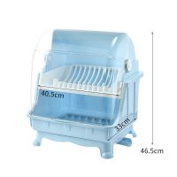 2020至尊版蓝色[双层+切换排水] 厨房碗筷收纳盒放碗沥水带盖迷你碗柜架餐具家用多功能密封置物架