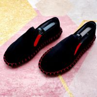 红色 红线 36 老北京刺绣花布鞋男帆布豆豆鞋社会小伙社会人中国风一脚蹬懒人鞋