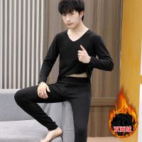 19900黑色 L(推荐95-115斤) 冬季保暖内衣男士套装无痕双面德绒秋衣秋裤一套青少年内穿打底衫