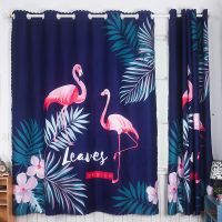 火烈鸟-半遮光 1宽x2高送50-80杆单开 窗帘免打孔自粘卧室家用遮光客厅飘窗布短款遮阳门帘隔断全套带杆