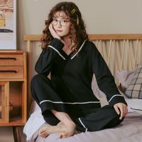 Y1333# S 建议80-90斤 韩版睡衣女春秋长袖长裤套装秋冬季可外穿两件套棉质薄款家居服夏