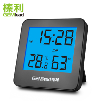 黑色 无夜光版 温度计室内家用电子温湿度计婴儿房室温计高精度温度表带闹钟背光