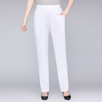 白色 XL 90-115斤 薄款冰丝妈妈裤子夏季直筒高腰休闲裤宽松大码中老年女裤外穿长裤