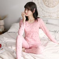 21282058豆沙 L 女保暖内衣秋冬薄款秋衣秋裤套装少女学生印花打底修身防寒