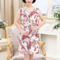 特价断码 XL 70-90斤 棉绸睡裙女夏中老年睡衣人造棉连衣裙中长款宽松大码家居服妈妈装