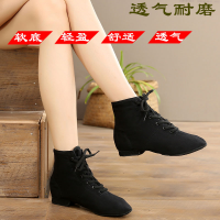 黑色帆布高帮爵士 26# 软底舞蹈鞋女高帮成人帆布练功鞋现代舞鞋芭蕾舞鞋绑带男爵士舞靴