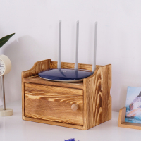 碳烤色两层 实木路由器收纳盒三层多功能客厅挂墙wiff光猫机顶盒插线板收纳盒