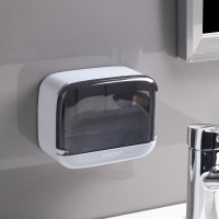 雾灰 防尘单格款 肥皂盒壁挂式沥水带盖浴室洗衣皂收纳盒托盘免打孔吸盘香皂置物架