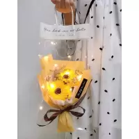 3朵向日葵 中ins袋 灯串 ins玫瑰满天星向日葵小花束肥皂香皂花送女生闺蜜生日礼物女神节