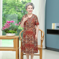 红色 XL(建议90-105斤) 中老年人妈妈装夏装中长款过膝连衣裙老太太衣服洋气奶奶夏季裙子