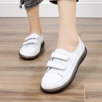 白色 35 真牛皮小白鞋女士2022年春季魔术贴透气时尚百搭防滑一脚蹬休闲潮
