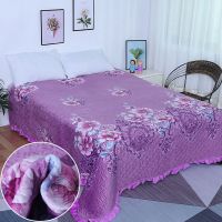 意境牡丹 90X200(直边花型随机) 水晶绒床盖单件三件套绗缝工艺双层夹棉冬季盖毯榻榻米罩加绒床单