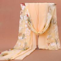 拼接杏黄[165*70厘米 杭州丝巾女冬季长款雪纺围巾春秋韩版百搭沙巾印花披肩防晒沙滩巾