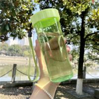 [A单饮]小容量400ml艾草绿 杯子 学生大容量水杯带吸管直饮两用户外背带水壶耐高温防摔塑料杯子