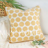 奶黄色 E刺绣抱枕45*45CM 标码(不带芯) INS北欧摩洛哥抱枕套肌理麻布靠垫民宿床上全棉靠枕客厅沙发腰枕
