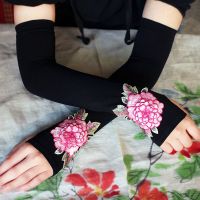 黑底粉花 夏季手套女防晒手袖防紫外线电动车护臂薄款开车冰丝袖套手臂袖子