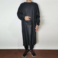 大号黑色 长袖皮罩衣皮革加厚防水防油围裙男女加长款成人反穿衣工作服大号