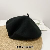 普通黑 M(54-58cm) 贝雷帽女秋冬澳洲羊毛呢黑色ins韩版日系英伦复古画家蓓蕾帽子潮