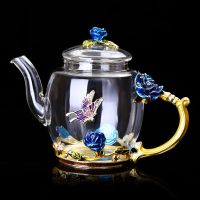 蓝玫瑰茶壶 简装 创意珐琅彩功夫茶杯茶壶套装家用品茗杯欧式茶具耐热玻璃杯子水壶