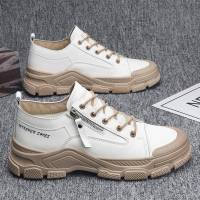 白米 39 标准运动鞋尺寸 休闲皮鞋男士春季英伦风防滑耐磨板鞋小白鞋工装防水白色皮面潮鞋