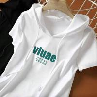 vIuae M[建议100斤内] 名棉服饰工厂白色连帽印花短袖T恤女大码宽松上衣显瘦韩版卫衣女