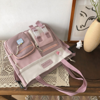 粉色(只带徽章) 帆布包女斜挎包大学生上课包包单肩大容量夏季简约百搭ins帆布袋