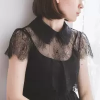 白色M 宽松睫毛蕾丝镂空罩衫短袖上衣衬衫假领子女百搭假领秋冬季配毛衣