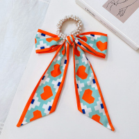 2#橙色爱心 珍珠碎花飘带发带女绑发扎头丝带丝巾头饰头发绑带头巾发绳头绳夏