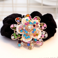 花色 花朵水晶妈妈发饰绒布盘发圈发绳水钻带钻头花中年扎头水晶品成人