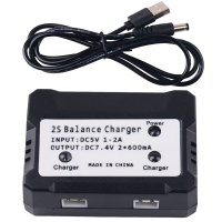 7.4V一拖二充电器 如图 7.4V伟力遥控车航模锂电池2s平衡充电器一拖二 过充保护USB充电线