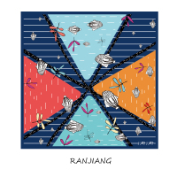 彩色飞鱼单面 「童话镇」染匠原创双面小方巾丝巾女冬季法式复古搭西装风衣领巾