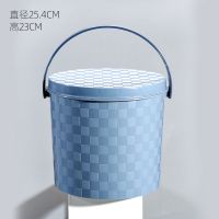 小号直径24.5*高23cm 灰蓝 洗澡水桶凳塑料加厚可坐幼儿园家用浴室手提收纳垃圾桶带盖钓鱼桶