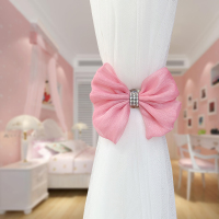 窗帘夹子-粉色(一个价) 适合薄帘或纱帘 纱帘绑带绑花窗帘扣布束带绑窗帘的饰品蝴蝶结蕾丝创意系带绳扎带