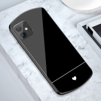 苹果11-弧形玻璃-黑底爱心(单壳) 适用于苹果11手机壳iphone十一弧形玻璃保护套ip苹果11pro黑白情侣壳苹果