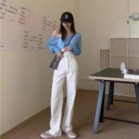 白色 S 早春季设计感小众泫雅高腰阔腿裤女装显瘦牛仔裤复古港味直筒裤子